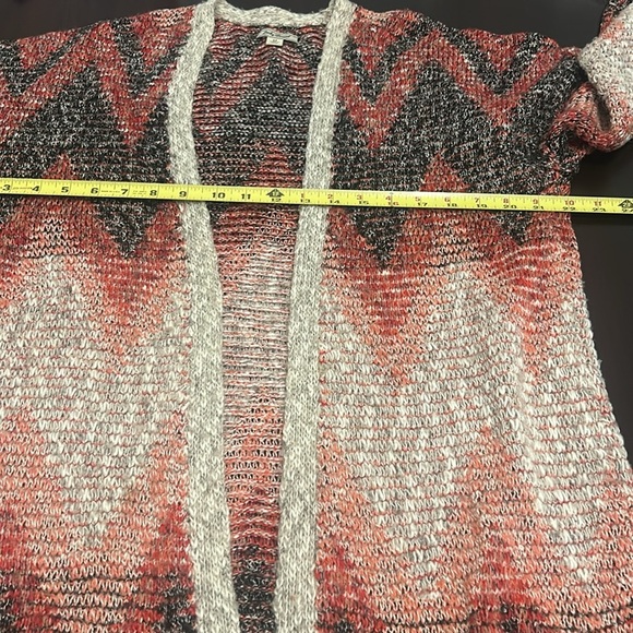Lucky Brand Aztec Print Southwestern print Long Open Fringe Cardigan Size M - Picture 12 of 13